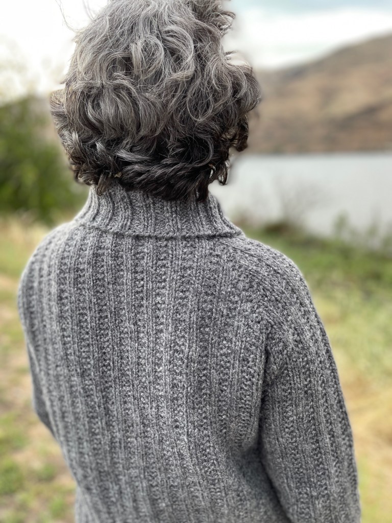 Photo of gray Rugged Softie jacket seen from behind