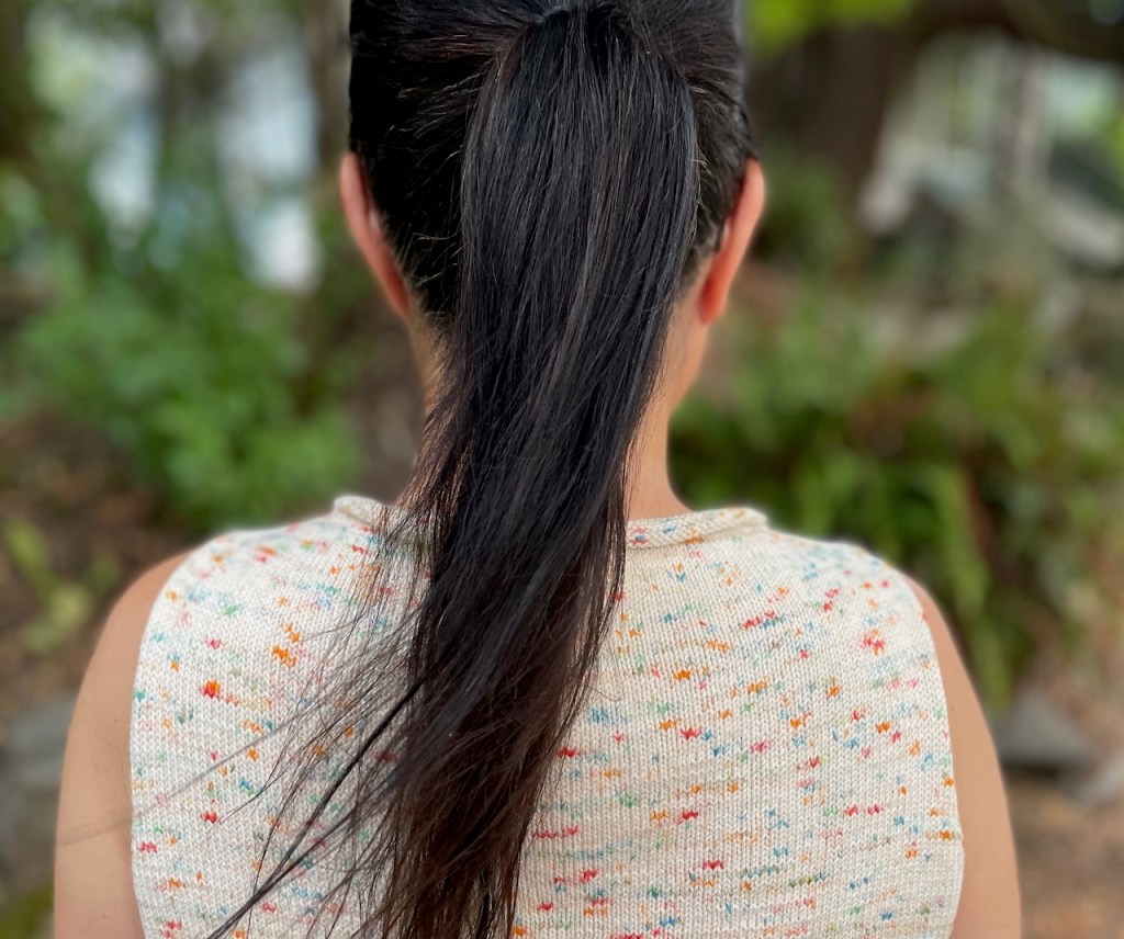 Coolsville sleeveless top in white with sprinkle colors.