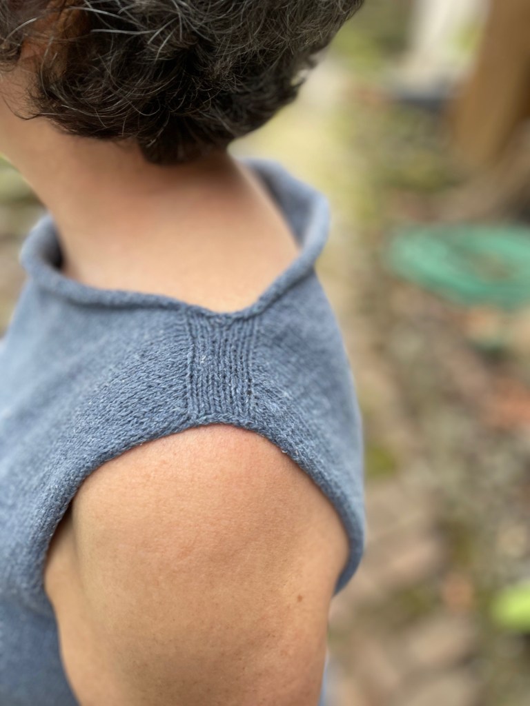 Coolsville sleeveless top in denim blue.